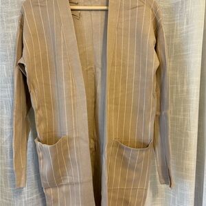 RW&CO. Tan Pinstripe Open-Front Blazer Cardigan